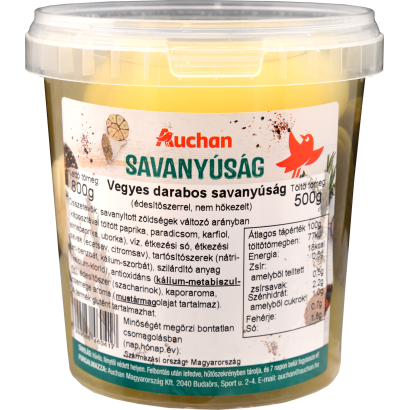 Auchan Kedvenc vegyes darabos savanyúság, vödrös 500 g