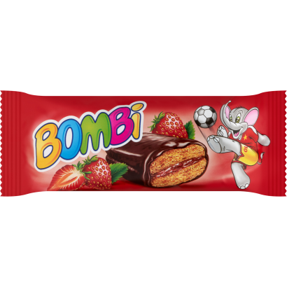 Bombi kakaós bevonómasszába mártott, vegyes gyümölcsös-epres lekvárral töltött puszedli 50 g