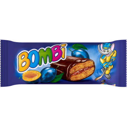 Bombi kakaós bevonómasszába mártott, vegyes gyümölcsös-szilvás lekvárral töltött puszedli 50 g