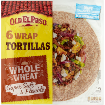 Old El Paso tortilla lepények teljes kiőrlésű búzalisztből 6 db 350 g