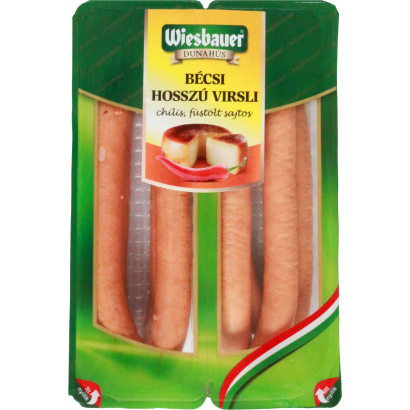 Wiesbauer Dunahús Bécsi hosszú virsli füstölt sajtos-chili 2x200 g