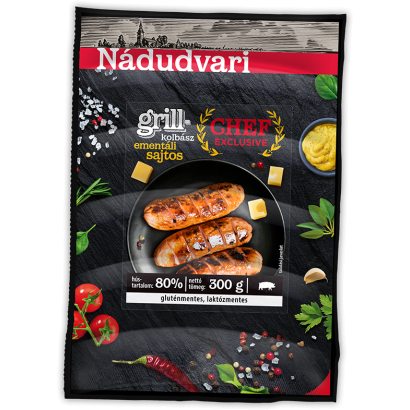 Nádudvari Chef Exclusive ementáli sajtos sertés grillkolbász 300 g