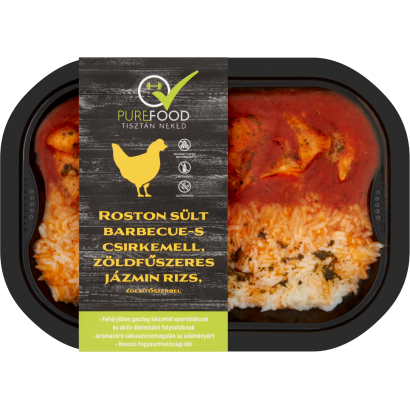 Purefood roston sült barbecue-s csirkemell, zöldfűszeres jázmin rizs, édesítőszerrel 350 g