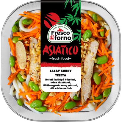 Satay udon tésztával,földimogyorós curry szósszal és sült csirkével 320g