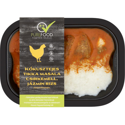 Purefood kókusztejes tikka masala csirkemell, jázmin rizs édesítőszerrel 350 g