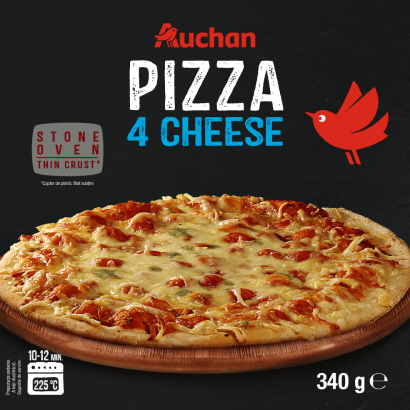 Auchan Kedvenc pizza 4 sajtos, vékony tésztás, gyorsfagyasztott 340 g