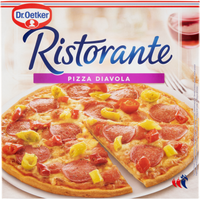 Dr. Oetker Ristorante Pizza Diavola gyorsfagyasztott pizza csípős szalámival, chili paprikával 350 g