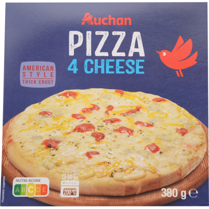 Auchan Kedvenc vastag tésztájú 4 sajtos pizza, gyorsfagyasztott 380 g