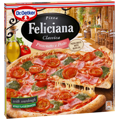 Dr. Oetker Feliciana gyorsfagyasztott pizza sonkával és pesto szósszal 360 g