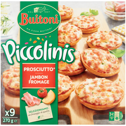 Buitoni Picolinis gyorsfagyasztott mini pizza sajttal és füstölt, főtt sonkával 9 x 30 g (270 g)