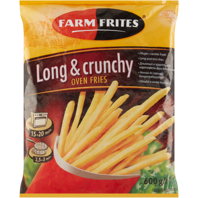 Farm Frites elősütött, gyorsfagyasztott, félkész hosszú és ropogós burgonyahasábok 600 g