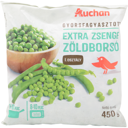 Auchan Kedvenc extra zsenge zöldborsó I. osztály, gyorsfagyasztott 450 g
