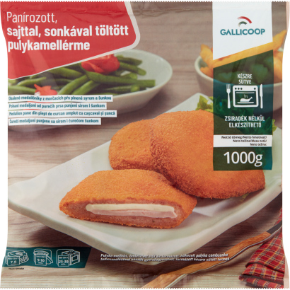 Gallicoop gyorsfagyasztott panírozott, sajttal, sonkával töltött pulykamellérme 1000 g