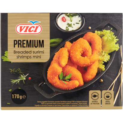 Vici Premium gyorsfagyasztott, elősütött, panírozott mini koktélrák surimiból 170 g