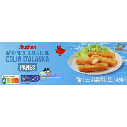 Auchan Kedvenc Alaszkai gyorsfagyasztott tőkehalrúd 15 db 450 g