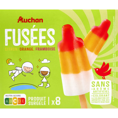 Auchan Kedvenc citrom, narancs, málna ízű vizes pálcikás jégkrém 8 db 480 g