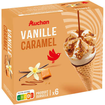 Auchan Kedvenc tölcséres jégkrém vanilia karamell x6  420 g