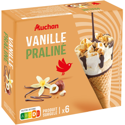 Auchan Kedvenc tölcséres jégkrém vanília-mogyoró x6 416,4 G