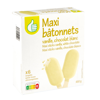 Auchan Tipp vanília ízű pálcikás jégkrém fehér csokoládés bevonattal  (6x80 g) 480 g