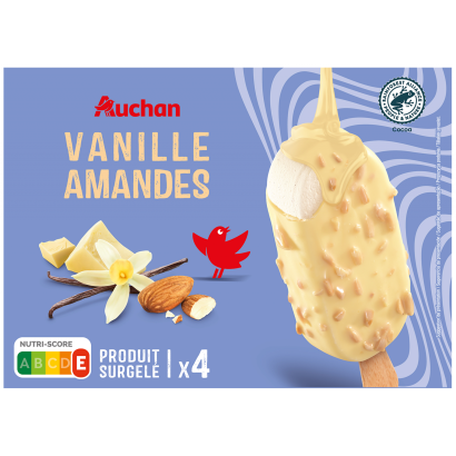 Auchan Kedvenc pálcás jégkrém vanilia mandula fehércsokis x4 314 g