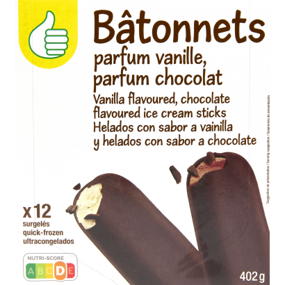 Auchan Tipp vaníliás ízű pálcikás jégkrém és csokoládés ízű pálcikás jégkrém  (12x33,5 g) 402 g
