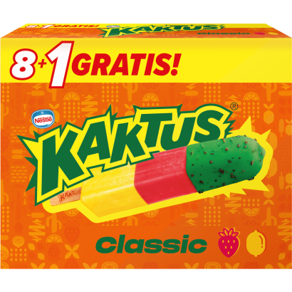 Kaktus citrom ízű vizes jégkrém és eper szorbé zöld bevonattal 9 db 405 ml