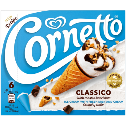 CORNETTO Multipack Tölcséres Jégkrém Classico Vanília 6 x 90 ml