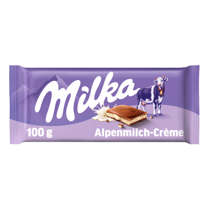 Milka alpesi tej felhasználásával készült tejcsokoládé tejes krémtöltelékkel 100 g