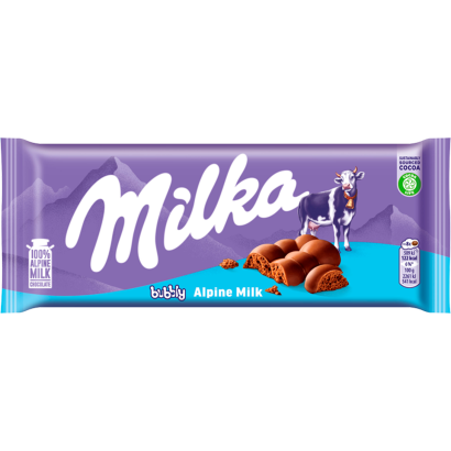 Milka Bubbly alpesi tejcsokoládé levegőbuborékos tejcsokoládé töltelékkel 90 g