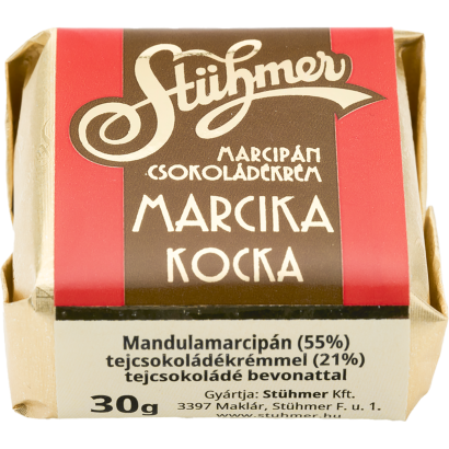 Stühmer Marcika Kocka mandulamarcipán tejcsokoládékrémmel, tejcsokoládé bevonattal 30 g