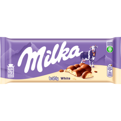 Milka Bubbly White alpesi tejcsokoládé levegőbuborékos fehércsokoládé töltelékkel 95 g