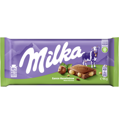 Milka alpesi tej felhasználásával készült tejcsokoládé egész mogyoróval 95 g