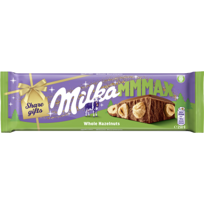 Milka Mmmax alpesi tej felhasználásával készült tejcsokoládé egész mogyoróval 250 g