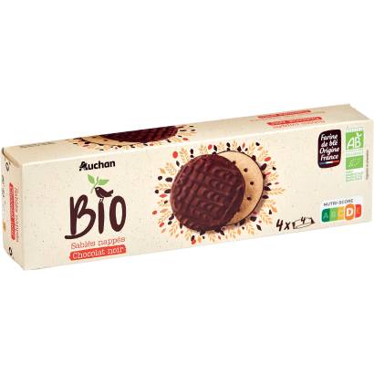 Auchan Kedvenc Bio omlós keksz étcsokoládéval a tetején bevonva 200 g