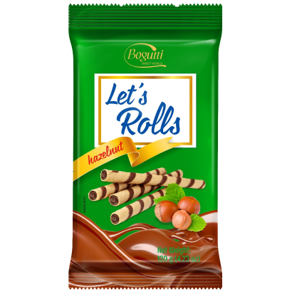 Bogutti Let's rolls mogyoró ízű krémmel töltött ostyarúd 120 g