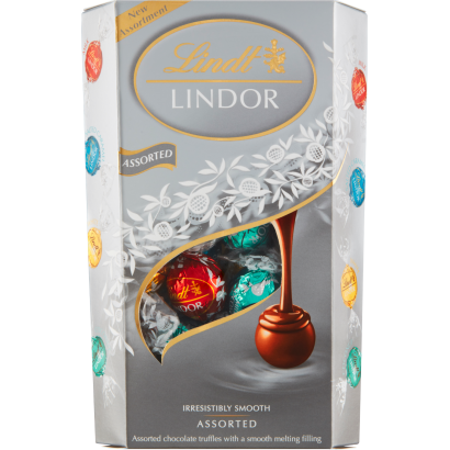 Lindt Lindor vegyes tej- és fehércsokoládé pralinék lágy töltelékkel 337 g