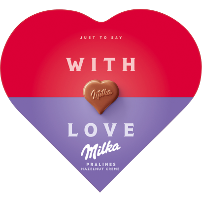 Milka I love Milka alpesi tejcsokoládé praliné mogyorós krémtöltelékkel 44 g
