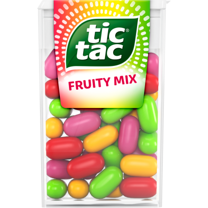 Tic Tac Fruity Mix cseresznye-, marakuja-, citrom-lime, és eper-mentol ízű cukordrazsé 18 g
