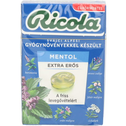 Ricola Mentol extra erős cukormentes svájci gyógynövény cukorkák édesítőszerekkel 40 g