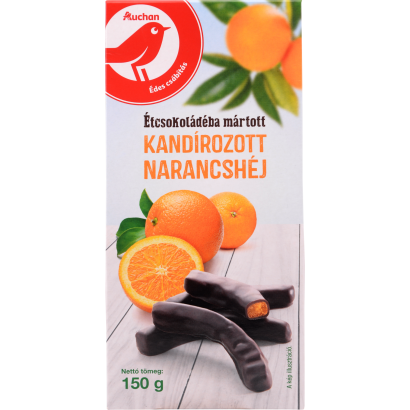 Auchan Kedvenc Étcsokoládéba mártott kandírozott narancshéj 150 g
