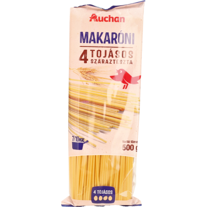 Auchan Kedvenc Makaróni 4 tojásos száraztészta 500 g