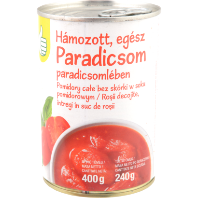Auchan Optimum Hámozott egész paradicsom paradicsomlében 400/240 g