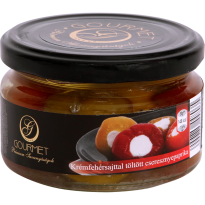 Krémfehérsajttal töltött csípős savanyított cseresznyepaprika olívaolajban150g
