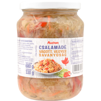 Auchan Kedvenc csalamádé vágott vegyes savanyúság 680/330 g