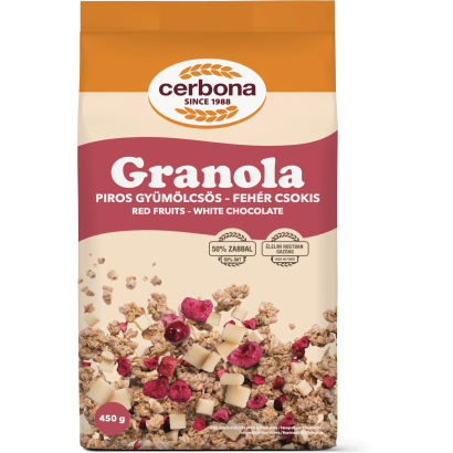 Cerbona piros gyümölcsös-fehér csokis granola 450 g