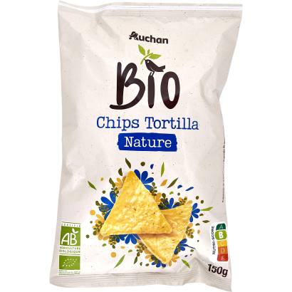 Auchan Kedvenc Bio tortilla, sós natúr kukoricachips 150 g
