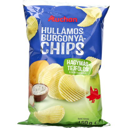 Auchan Kedvenc hagymás tejfölös hullámos chips 150 g