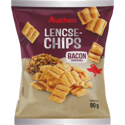 Auchan Kedvenc lencsechips bacon ízesítéssel 90 g