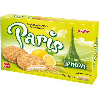 Koesltin Paris vaníliás keksz citrom ízű krémmel 225 g