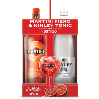 Martini Fiero édes vermut 14,9% 1 l és Kinley Tonic Water tonikízű szénsavas üdítőital 1500 ml